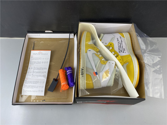 off white x air jordan 1 retro high og "canary yellow" aq0818-149